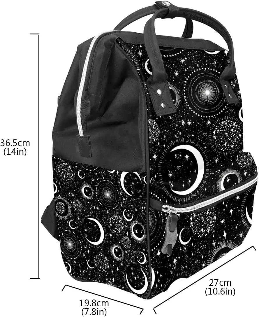 Gothic Moon Stars Boho Diaper Bag Travel Backpack Large Capacity Multi-Function Zipper Casual Travel Backpacks for Mom Dad Unisex
