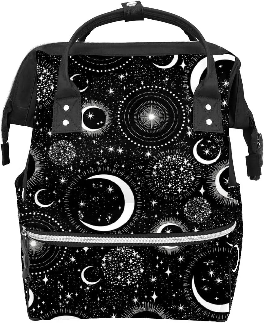 Gothic Moon Stars Boho Diaper Bag Travel Backpack Large Capacity Multi-Function Zipper Casual Travel Backpacks for Mom Dad Unisex