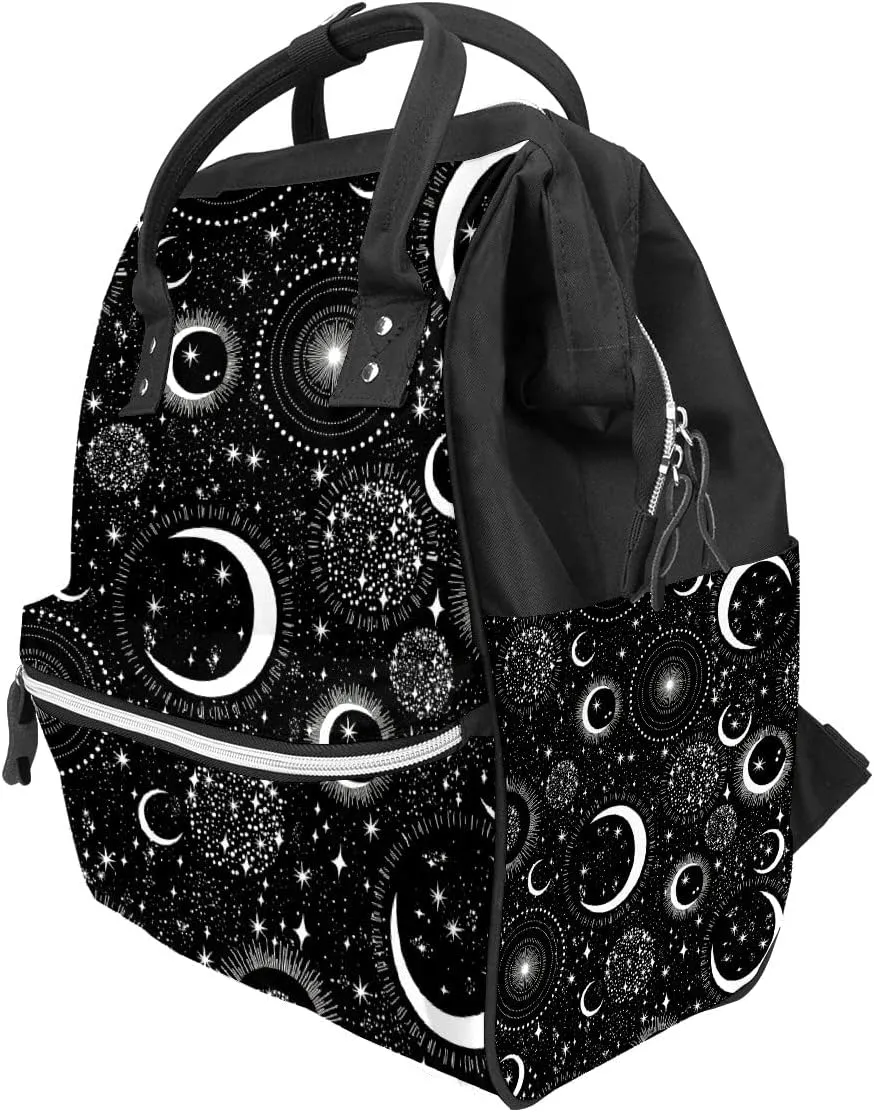 Gothic Moon Stars Boho Diaper Bag Travel Backpack Large Capacity Multi-Function Zipper Casual Travel Backpacks for Mom Dad Unisex