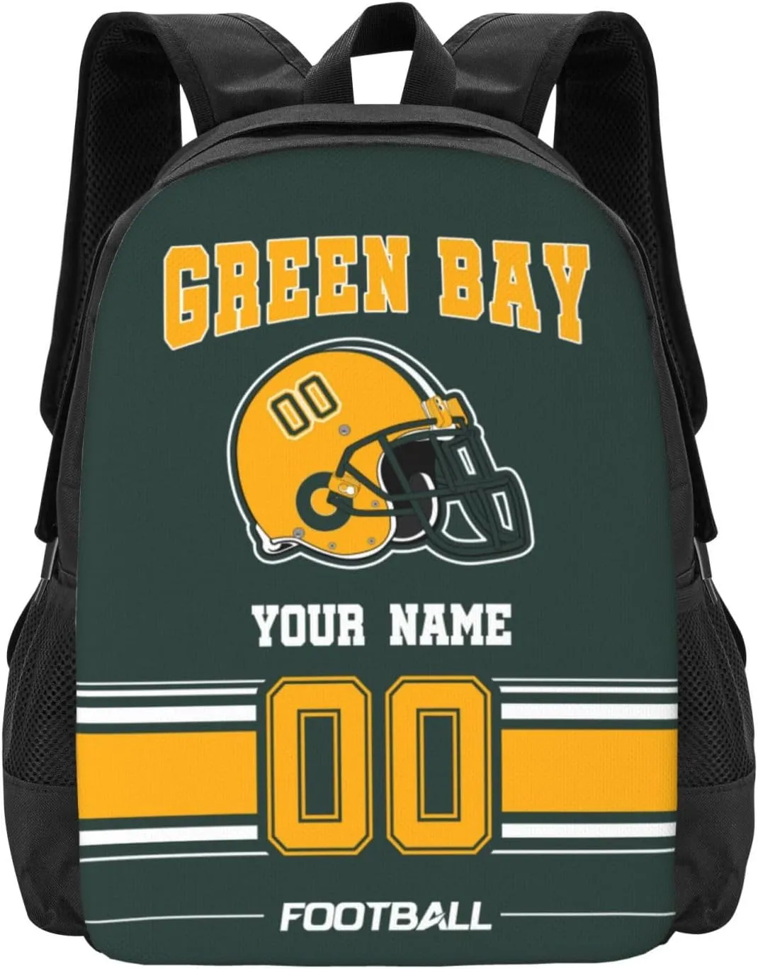Green Bay Shoulder Backpack for Men Kids, Personalized High Capacity School Backpacks with Name Number Daily Use Laptop Bag Travel Bag