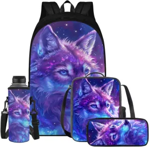 Green Light Wolf Cute Backpack for School Teen Girls 1st 2nd 3rd 4th 5th 6th Grade Boys Girls Teens Bookbag Aesthetic Womens Travel Book Bags for School Kids Student Back Packs