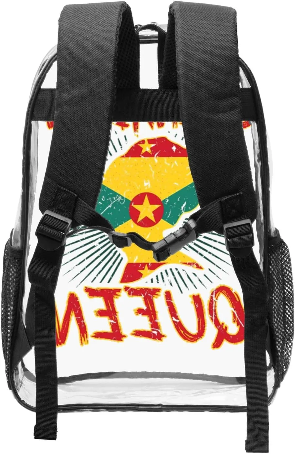 Grenadian Queen Grenada Culture Cultural Afro Pride Flag 16 Inch Clear PVC Backpacks Transparent Backpack Multipurpose Double Shoulder Bag for Men Women Gifts