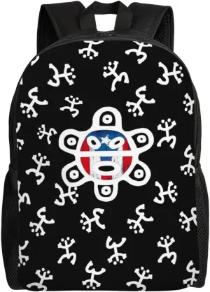 GTEVUTS Taino Symbols Black Backpack for Men Women - Puerto Rico Gifts-Patriotic Chic Laptop Black Shoulder Bag Travel Camping Work Outdoor Backpacks,15 Inch,Black