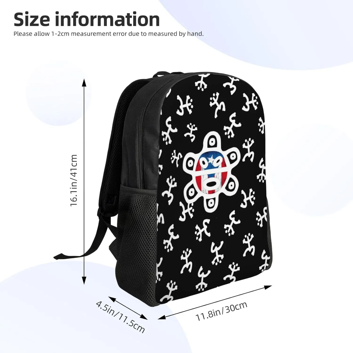 GTEVUTS Taino Symbols Black Backpack for Men Women - Puerto Rico Gifts-Patriotic Chic Laptop Black Shoulder Bag Travel Camping Work Outdoor Backpacks,15 Inch,Black
