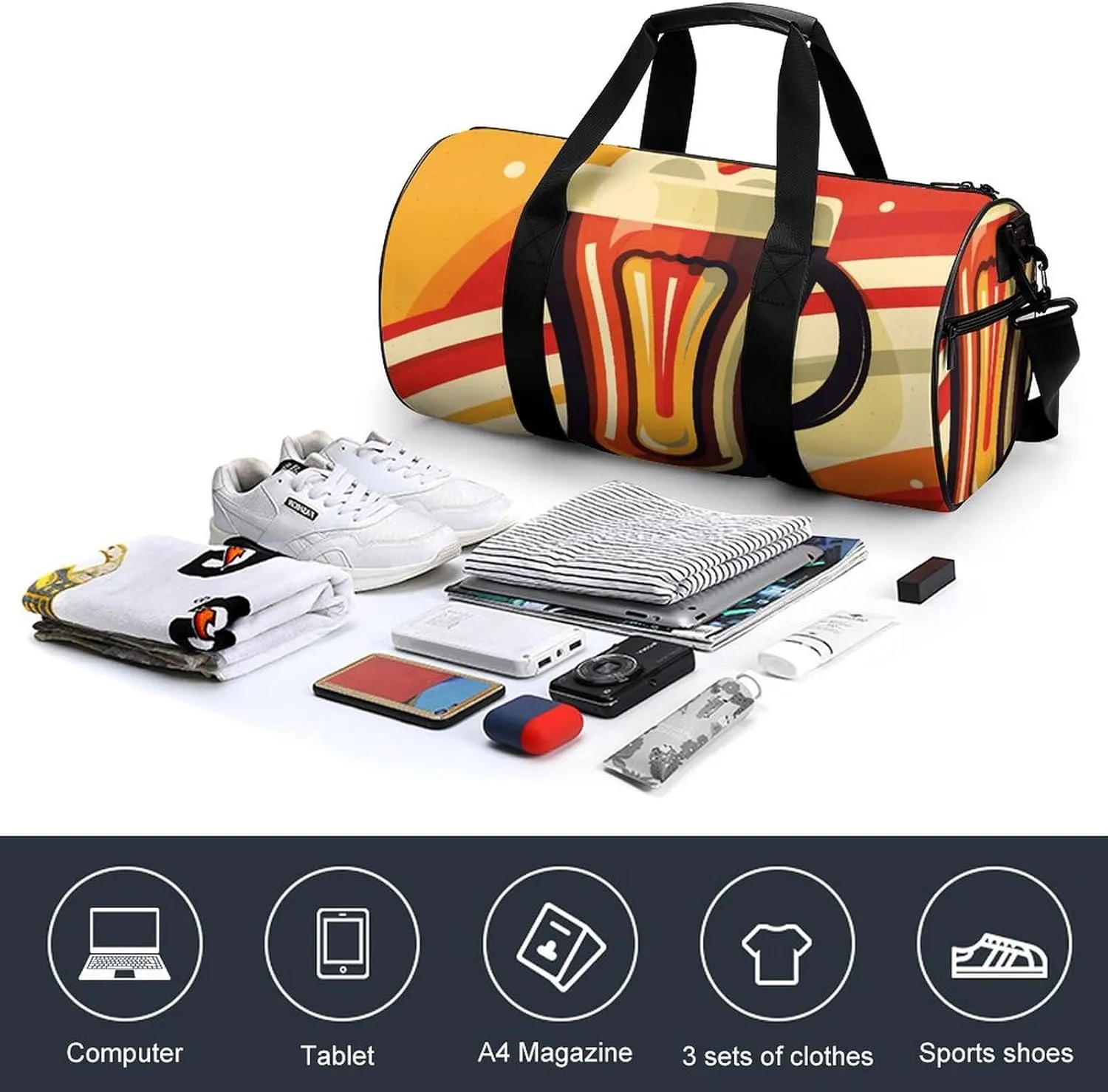 Gym Bag for Men Women A Cup of Beer Duffel Bag Overnight Bag with Compartment Gym Sackpac