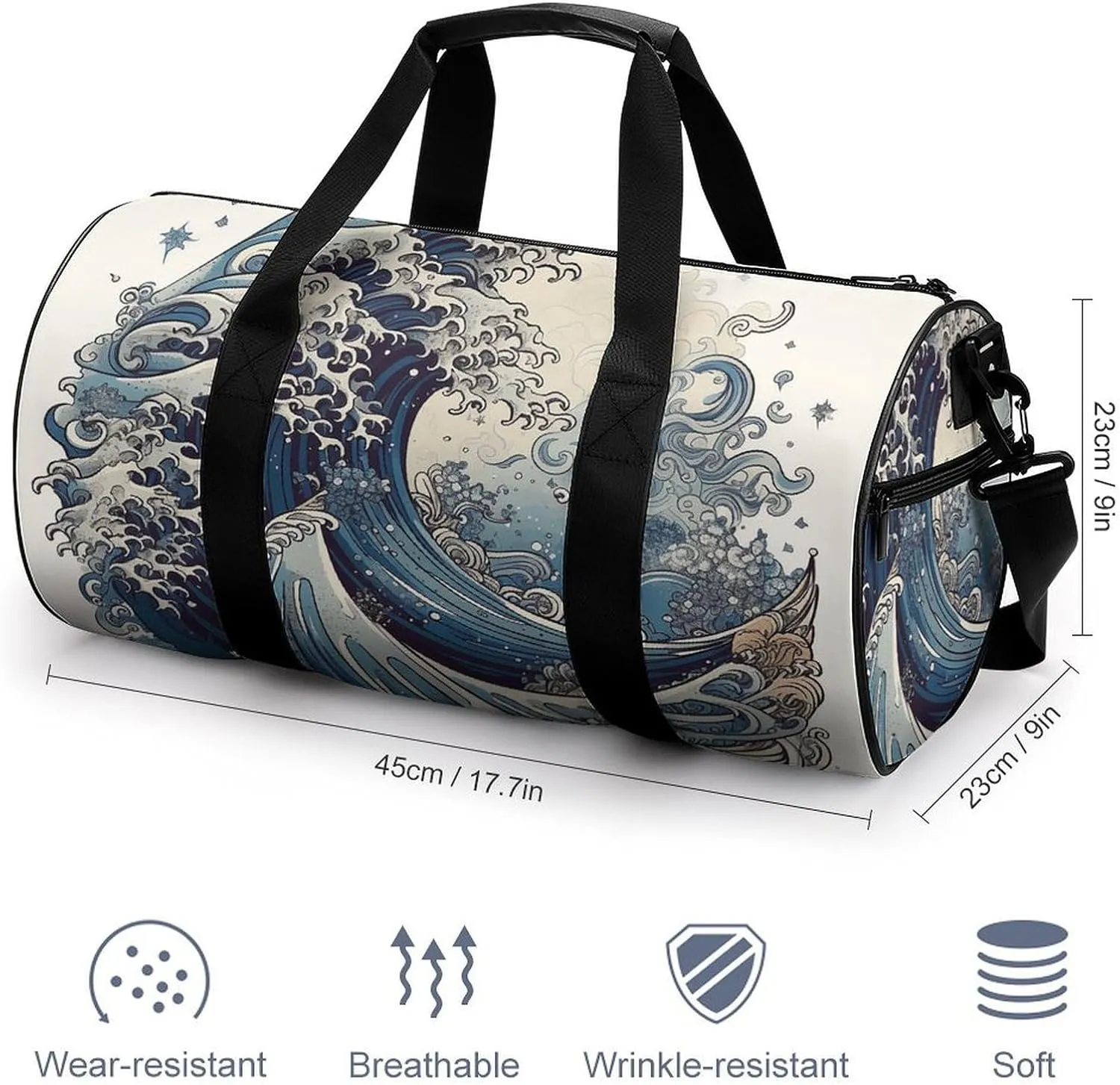 Gym Bag for Men Women Blue Wave Style Duffel Bag Overnight Bag with Compartment Gym Sackpac
