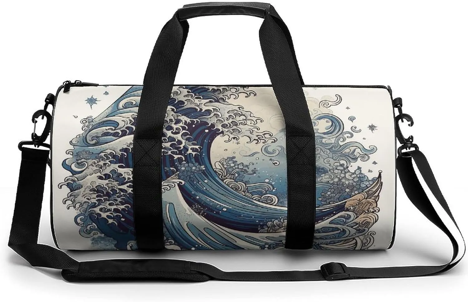 Gym Bag for Men Women Blue Wave Style Duffel Bag Overnight Bag with Compartment Gym Sackpac