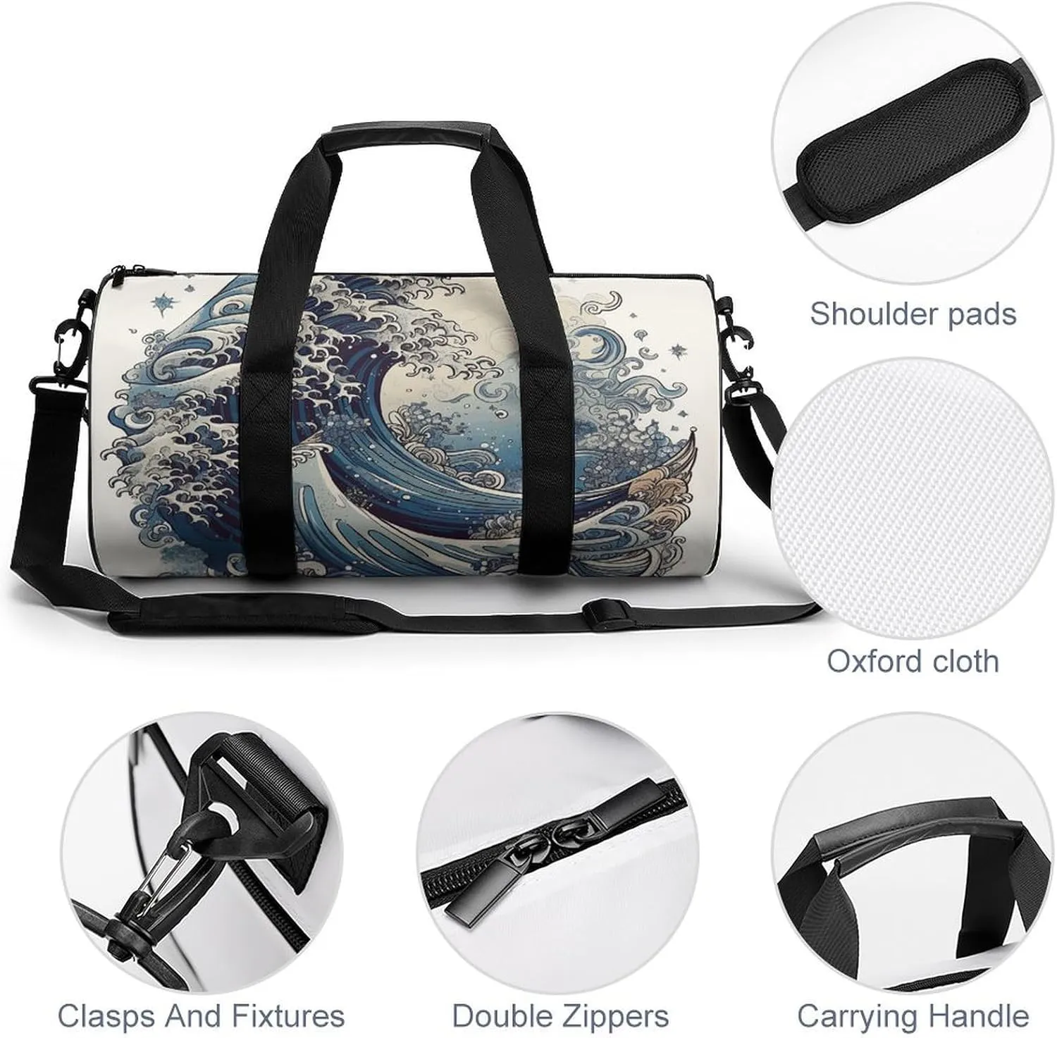 Gym Bag for Men Women Blue Wave Style Duffel Bag Overnight Bag with Compartment Gym Sackpac