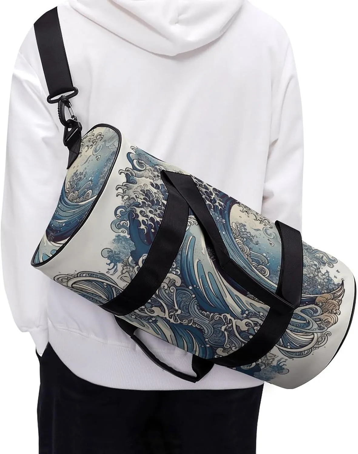 Gym Bag for Men Women Blue Wave Style Duffel Bag Overnight Bag with Compartment Gym Sackpac