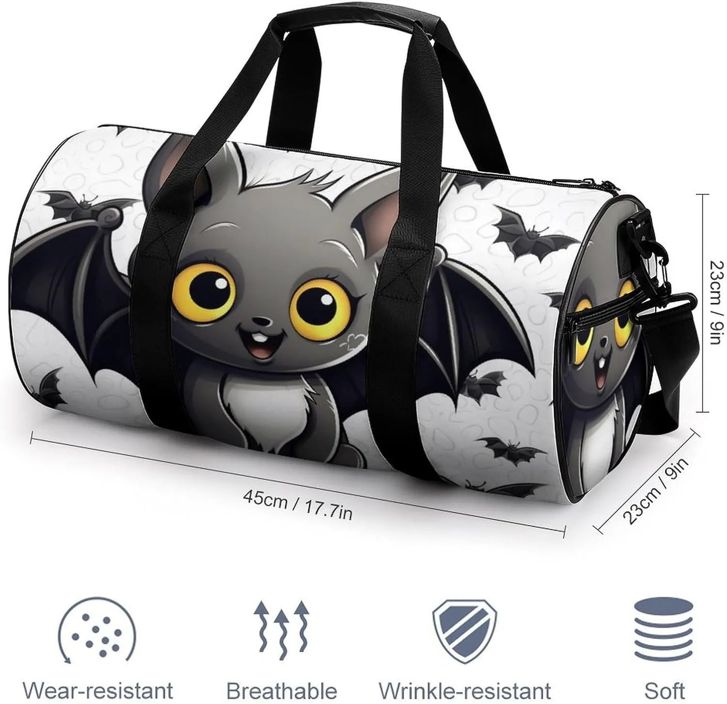 Gym Bag for Men Women Cute Bat Duffel Bag Overnight Bag with Compartment Gym Sackpac