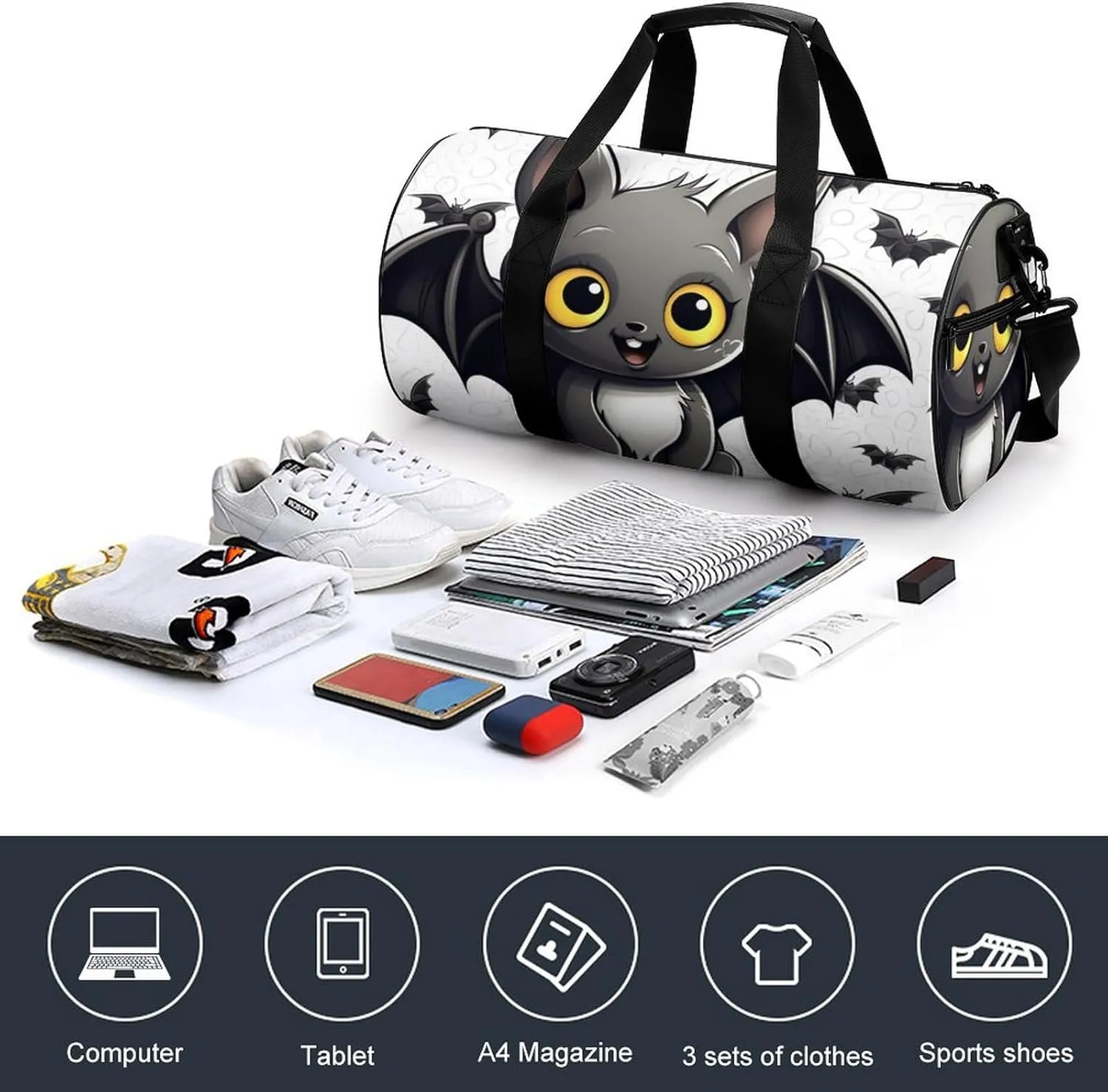Gym Bag for Men Women Cute Bat Duffel Bag Overnight Bag with Compartment Gym Sackpac