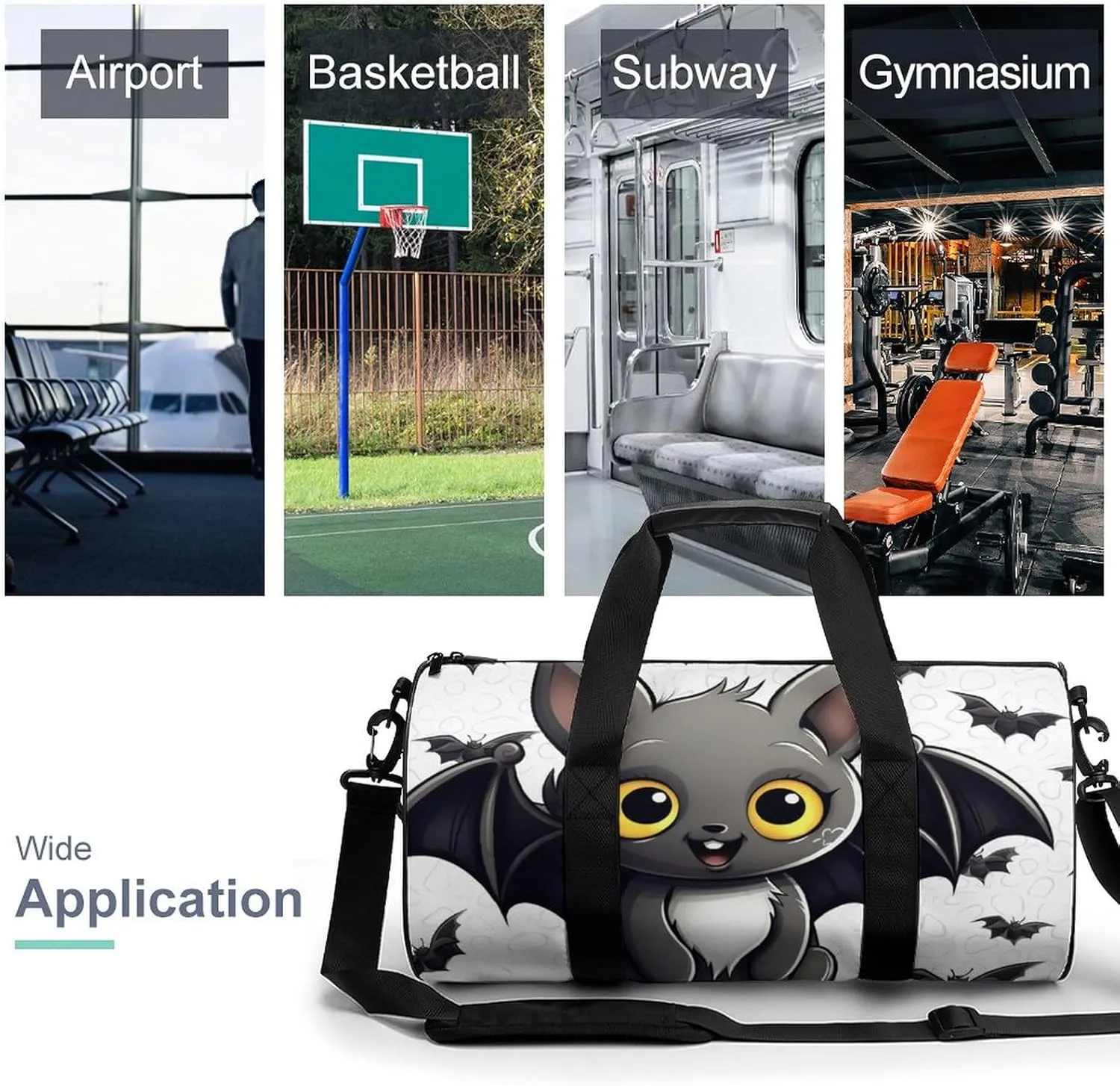 Gym Bag for Men Women Cute Bat Duffel Bag Overnight Bag with Compartment Gym Sackpac