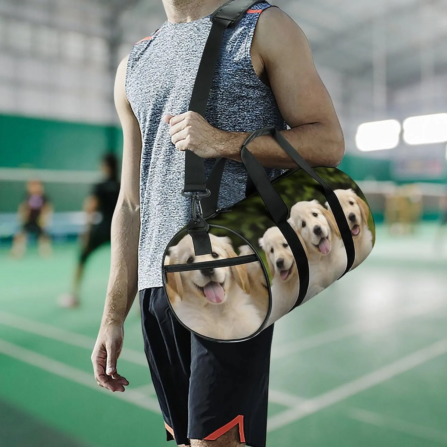 Gym Bag for Men Women Golden Retriever Puppies Duffel Bag Overnight Bag with Compartment Gym Sackpac