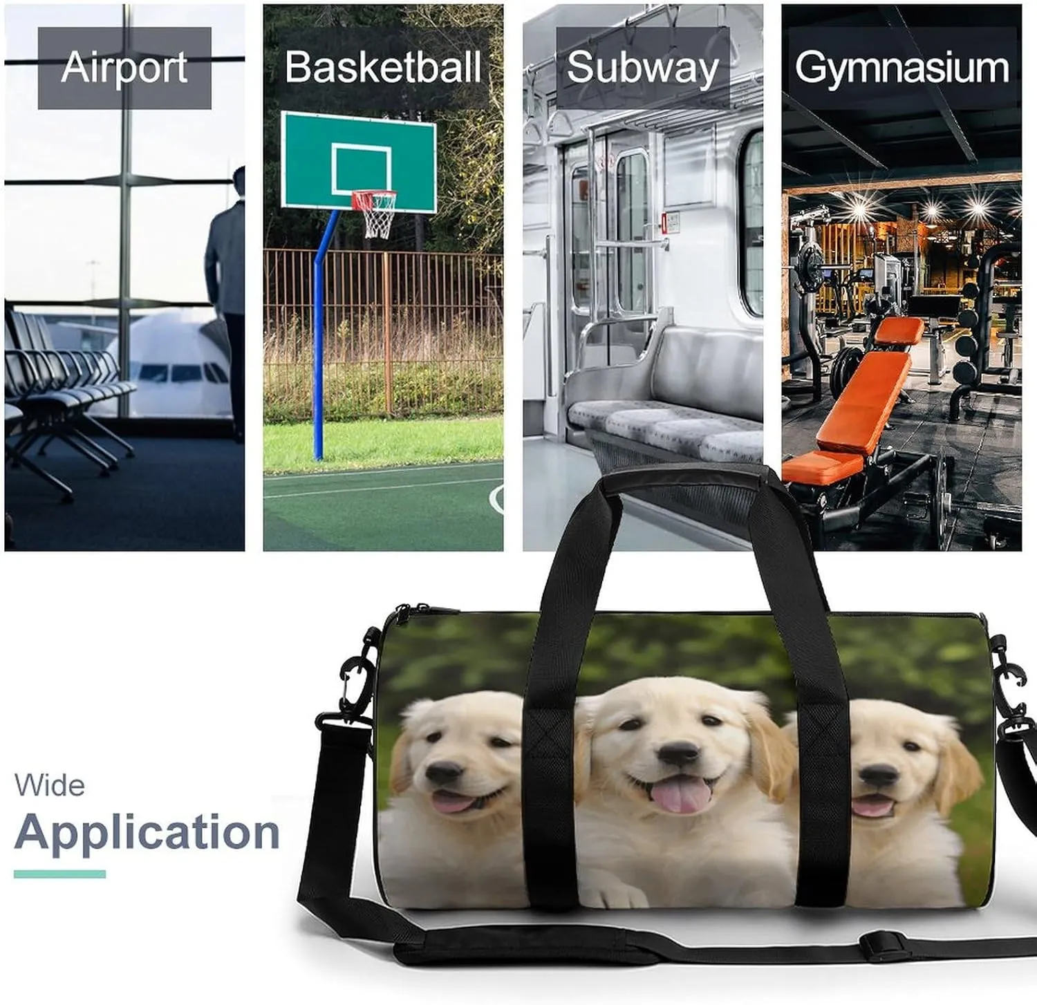 Gym Bag for Men Women Golden Retriever Puppies Duffel Bag Overnight Bag with Compartment Gym Sackpac