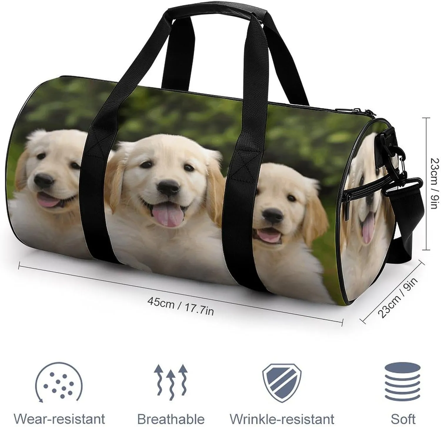 Gym Bag for Men Women Golden Retriever Puppies Duffel Bag Overnight Bag with Compartment Gym Sackpac