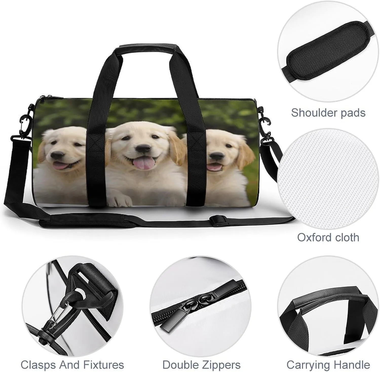 Gym Bag for Men Women Golden Retriever Puppies Duffel Bag Overnight Bag with Compartment Gym Sackpac