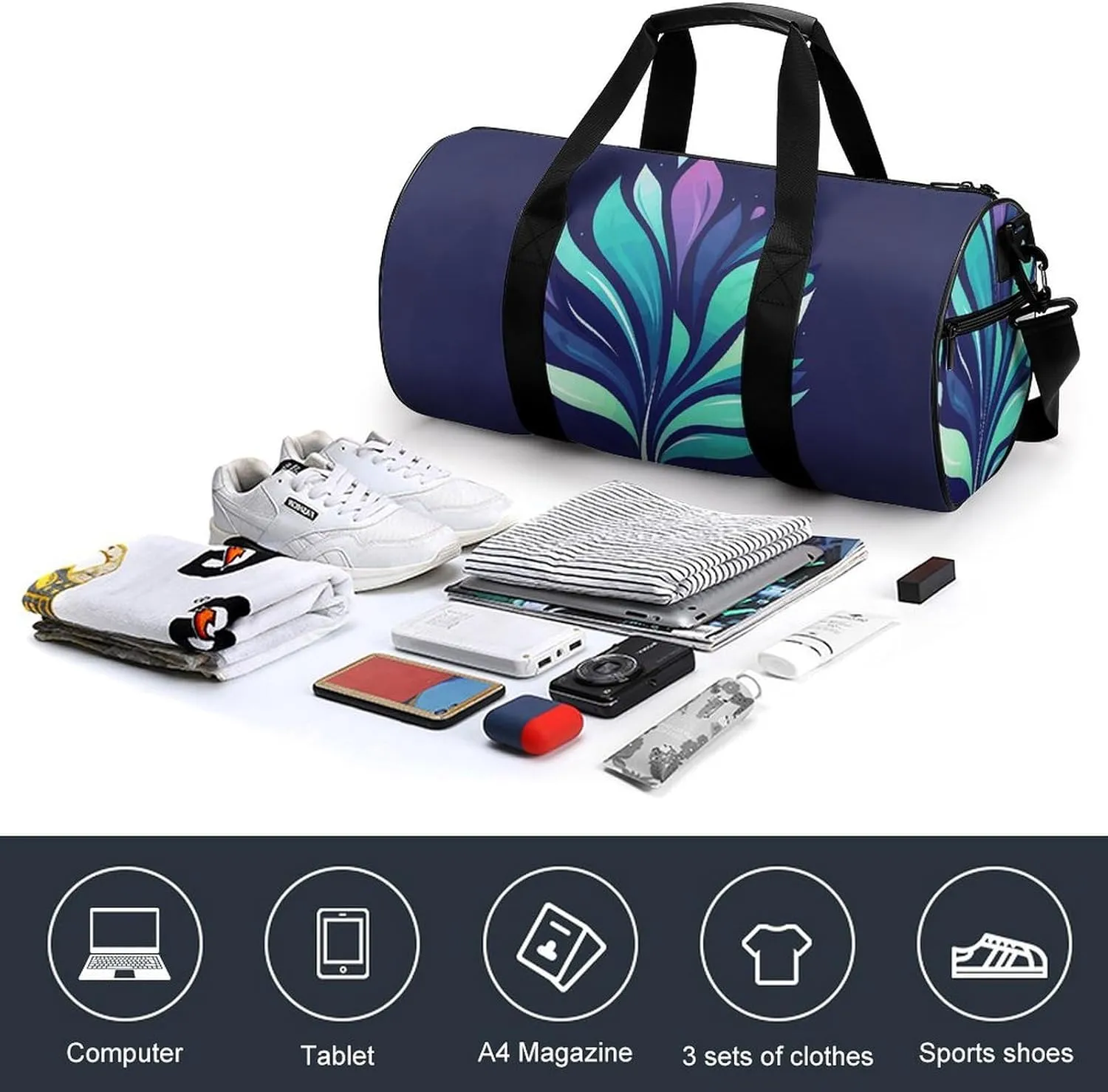 Gym Bag for Men Women Plant Leaves Logo Duffel Bag Overnight Bag with Compartment Gym Sackpac