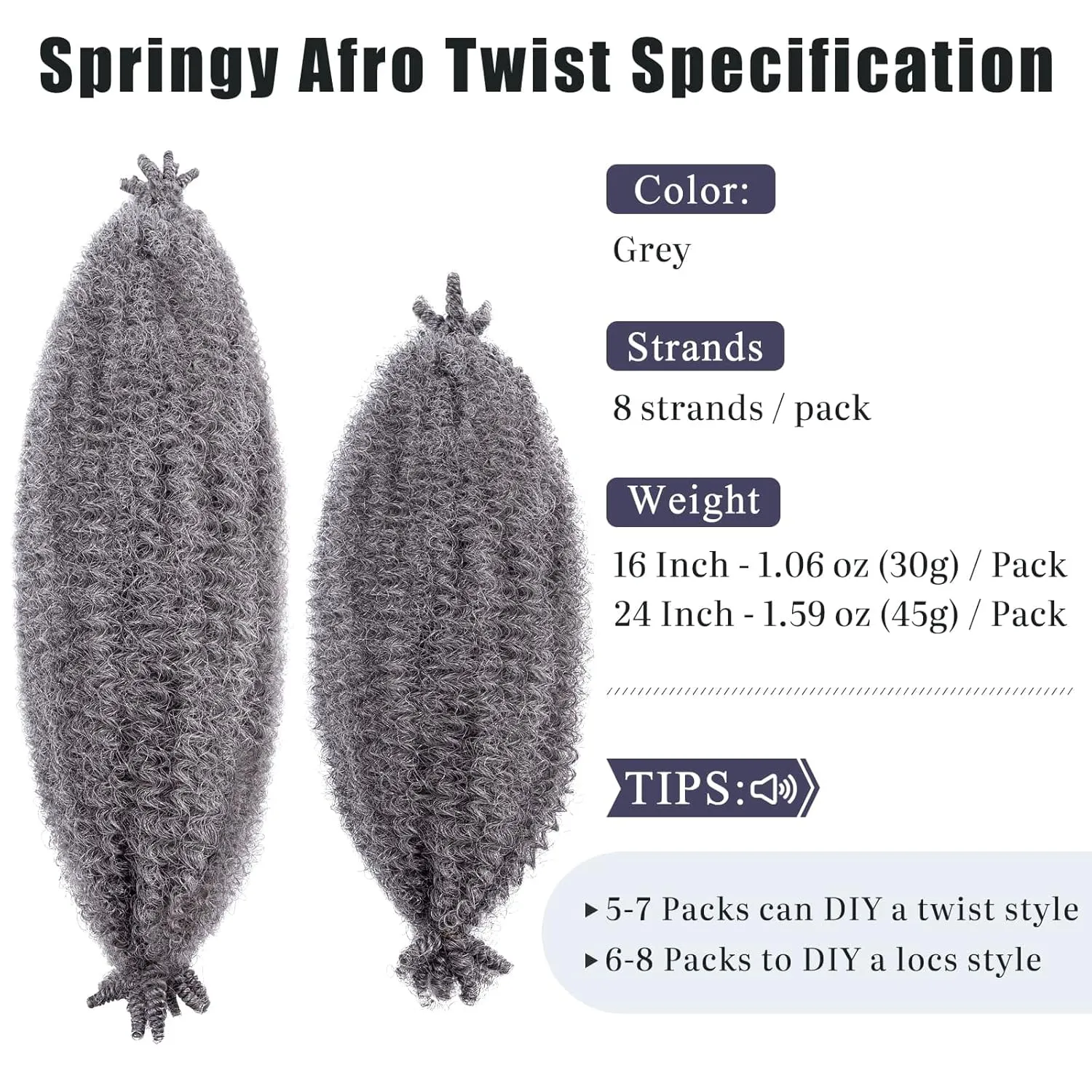 Hairro Passion Twist Hair 16 Inch, Soft Locs Crochet Hair, Pre Separated Springy Afro Twist Hair 4 Packs Marley Twist Braiding Hair for Faux Locs Synthetic False Hair Extension for Black Women Grey