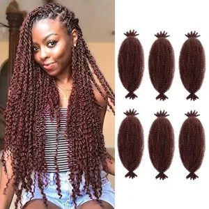 Hairro Springy Afro Twist Hair, 16 Inch Pre-Separated Marley Twist Braiding Hair 6 Packs, Orange Passion Twist Hair for Soft Locs Crochet Braids Hair Extension for Black Women(Dark Auburn)