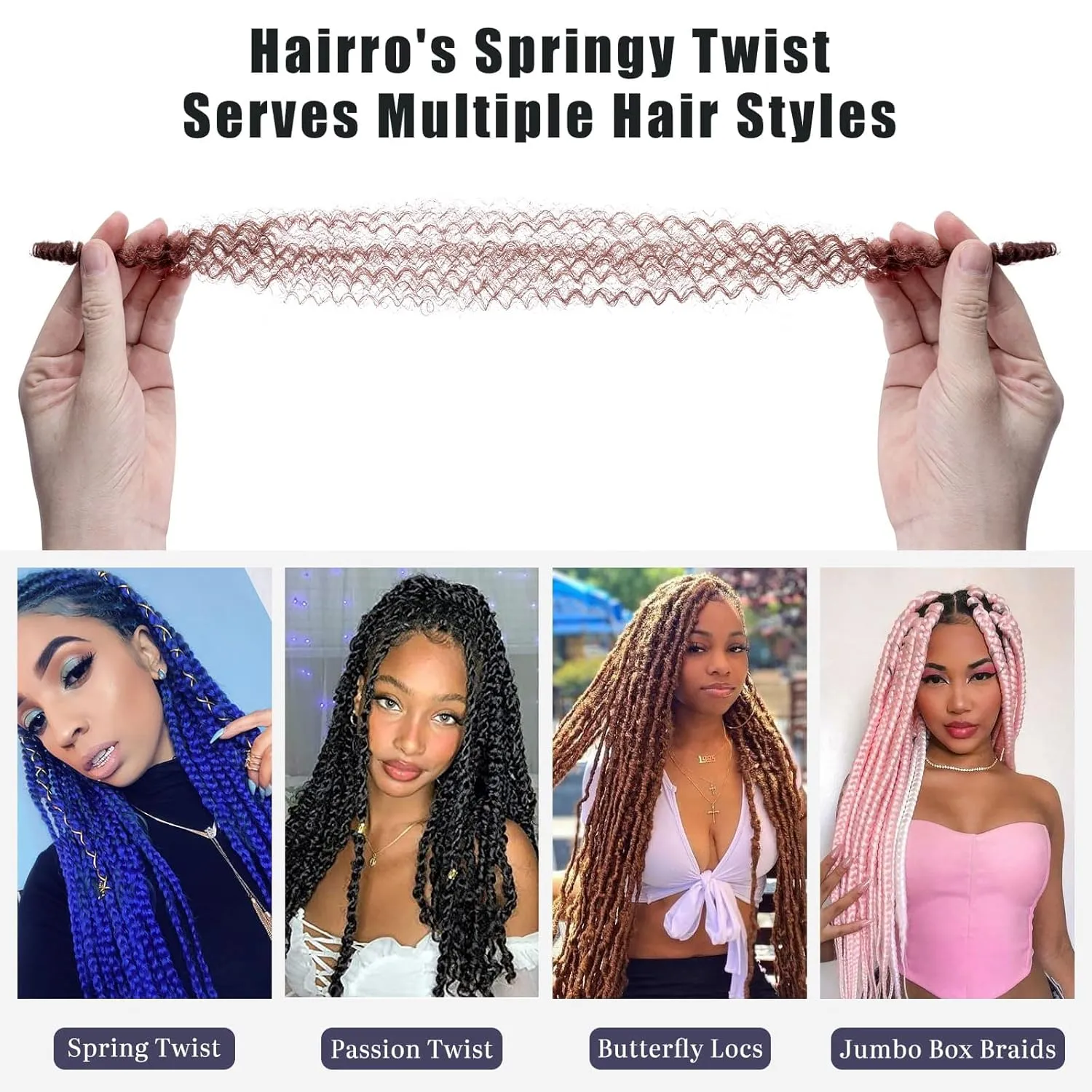 Hairro Springy Afro Twist Hair, 16 Inch Pre-Separated Marley Twist Braiding Hair 6 Packs, Orange Passion Twist Hair for Soft Locs Crochet Braids Hair Extension for Black Women(Dark Auburn)