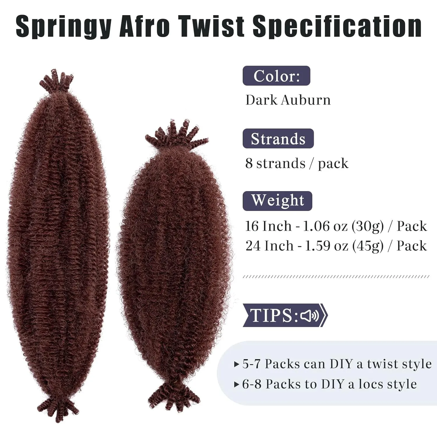 Hairro Springy Afro Twist Hair, 16 Inch Pre-Separated Marley Twist Braiding Hair 6 Packs, Orange Passion Twist Hair for Soft Locs Crochet Braids Hair Extension for Black Women(Dark Auburn)