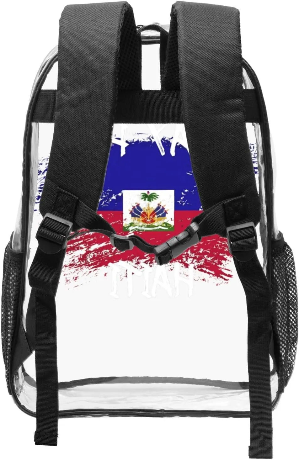 Haiti Flag Pray For Haiti 16 Inch Clear PVC Backpacks Transparent Backpack Multipurpose Double Shoulder Bag for Men Women Gifts