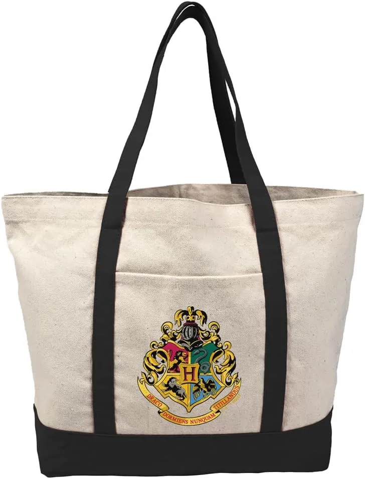 HarryPotter Hogwarts School Crest Tote Bag With External Pocket, Reusable Shoulder Bag for Shopping, Beach, Royal Collection