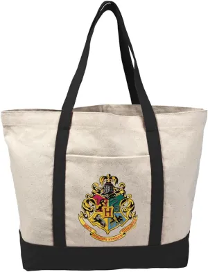 HarryPotter Hogwarts School Crest Tote Bag With External Pocket, Reusable Shoulder Bag for Shopping, Beach, Royal Collection