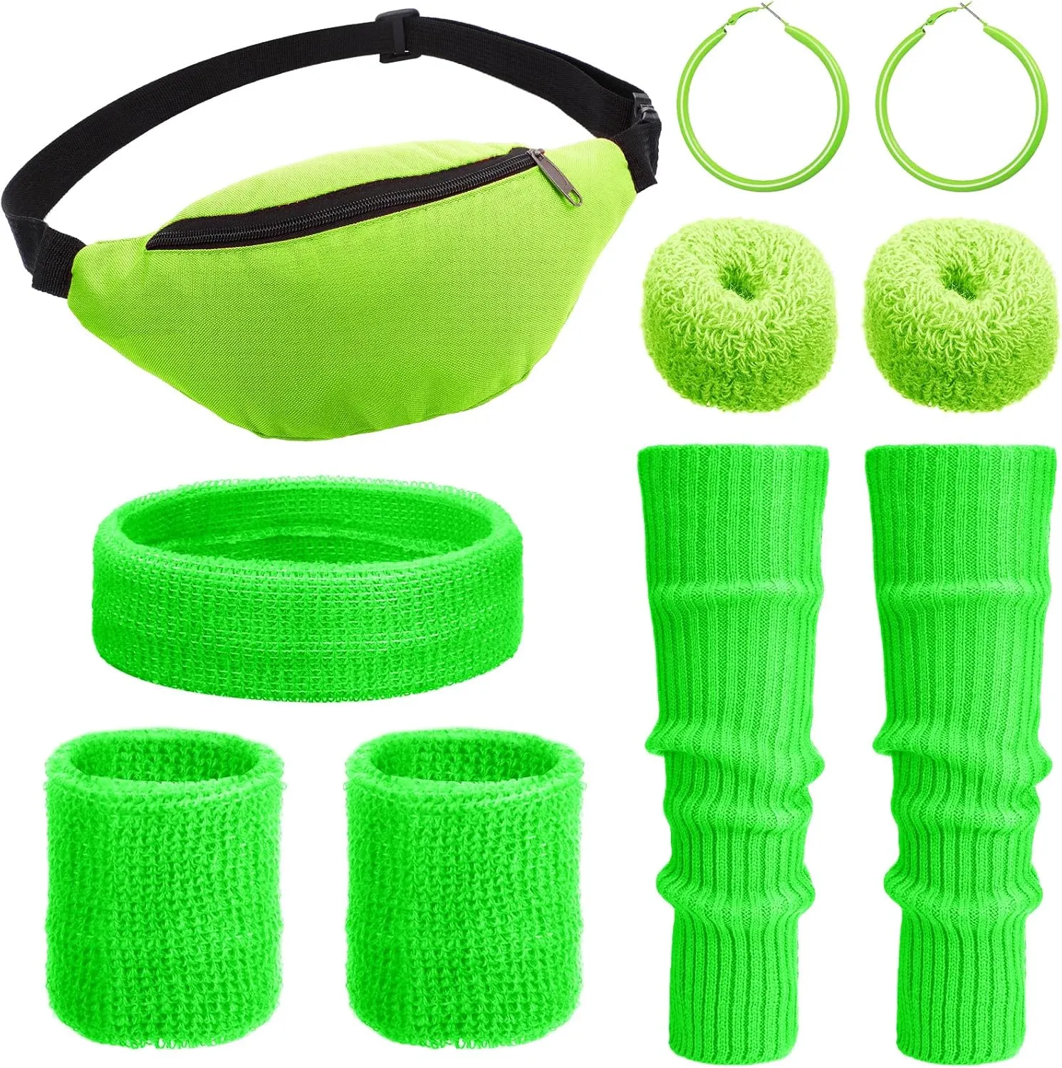 Haysandy 80s Costume Accessories for Women, Neon Leg Warmers Headband Wristbands Earrings Hair Rings for Cosplay