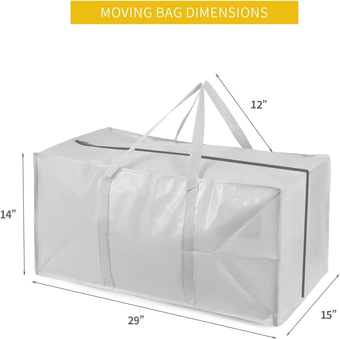 Heavy Duty Extra Large Moving Bags with Extra Long Handles -Includes Backpack Straps - Easy Storage For Space Saving (Grey)