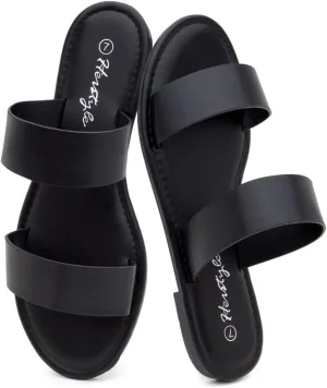 Herstyle Women’s Flat Sandals – Slip-On Double Strap Slides with Memory Foam, Trendy 2025 Summer Shoes, Lightweight Open Toe Dressy & Casual Sandals for Women