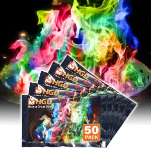HGD (50 Pack) Fire Color Changing Packets for Fire Pit, Indoor/Outdoor Fireplace, Campfires, Bonfires - Mystical Rainbow Magic Flames, Camping Accessories for Family Entertainment