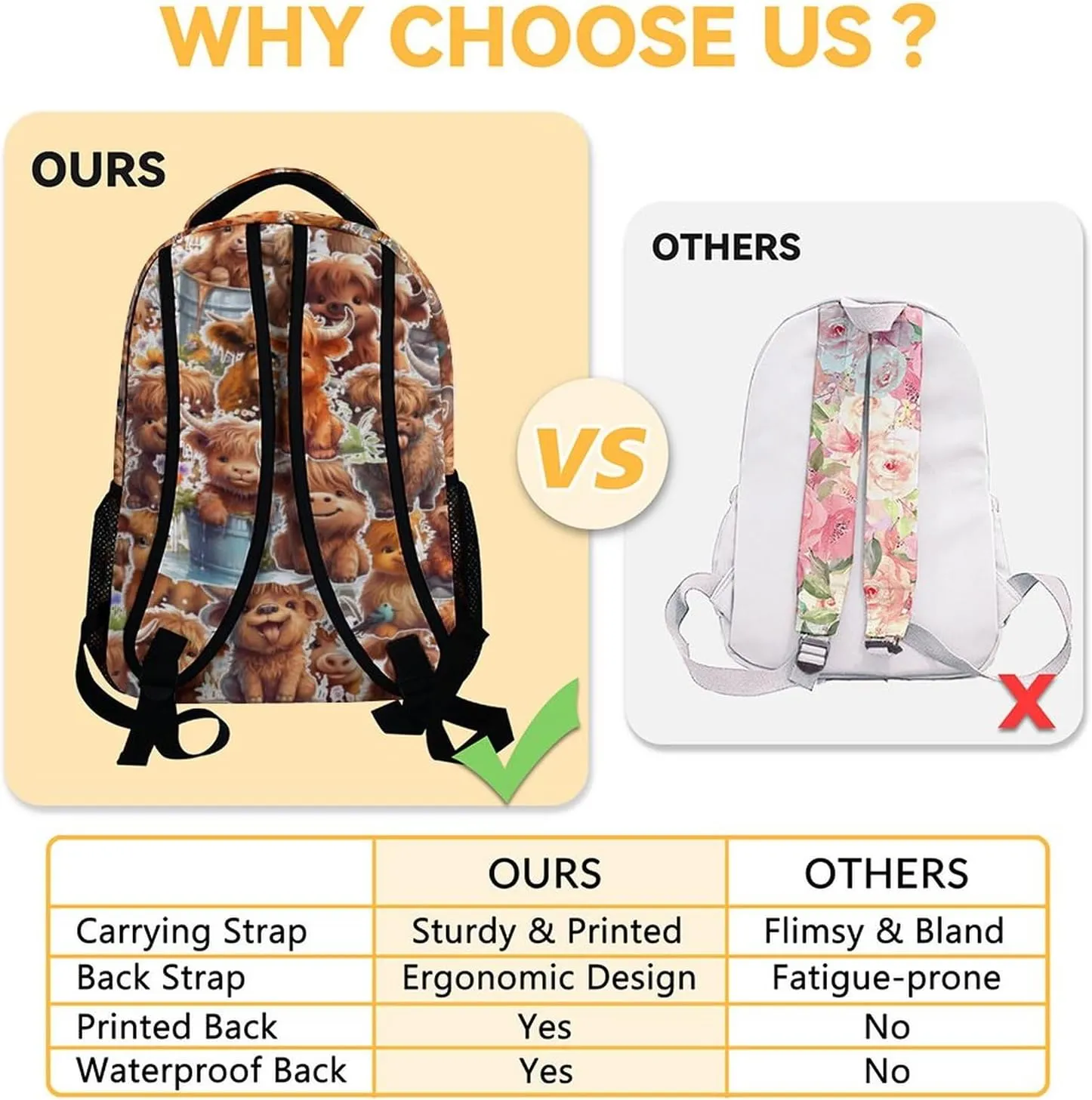 Highland Cow Backpack with Lunch Box, Set of 3 School Backpacks Matching Combo, Cute Brown Bookbag and Pencil Case Bundle