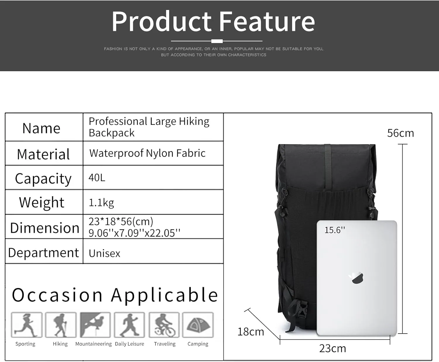 Hiking Backpack,30L  10L Extra Large Capacity Hiking Bag, Internal Frame Camping Backpack,Upgraded X-PAC Lightweight Sport Daypack Travel Backpacks Fit For Mountain Climbing Camping (Black)