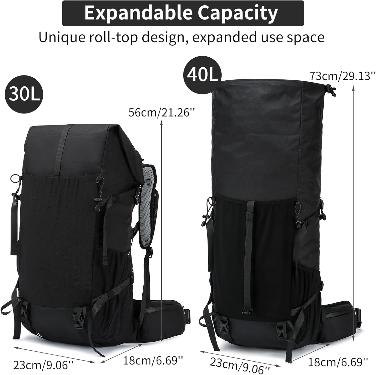 Hiking Backpack,30L  10L Extra Large Capacity Hiking Bag, Internal Frame Camping Backpack,Upgraded X-PAC Lightweight Sport Daypack Travel Backpacks Fit For Mountain Climbing Camping (Black)