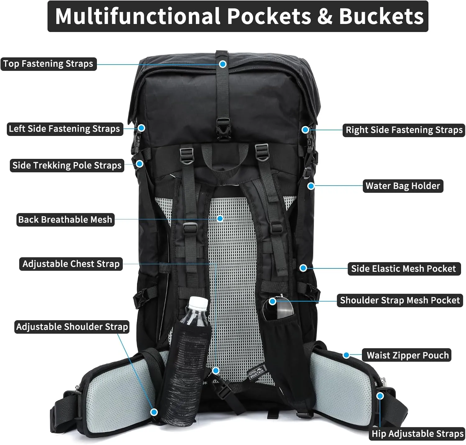 Hiking Backpack,30L  10L Extra Large Capacity Hiking Bag, Internal Frame Camping Backpack,Upgraded X-PAC Lightweight Sport Daypack Travel Backpacks Fit For Mountain Climbing Camping (Black)