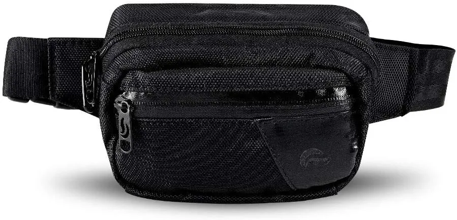 Hipster Smell Proof Bag - Fanny Pack (Black/Black Leather)