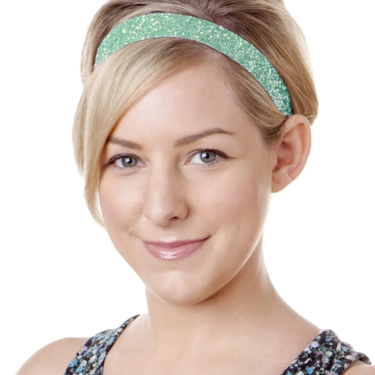 Hipsy Adjustable No Slip Wide Bling Glitter Headband 2-packs for Women Girls & Teens (Black & Seafoam)