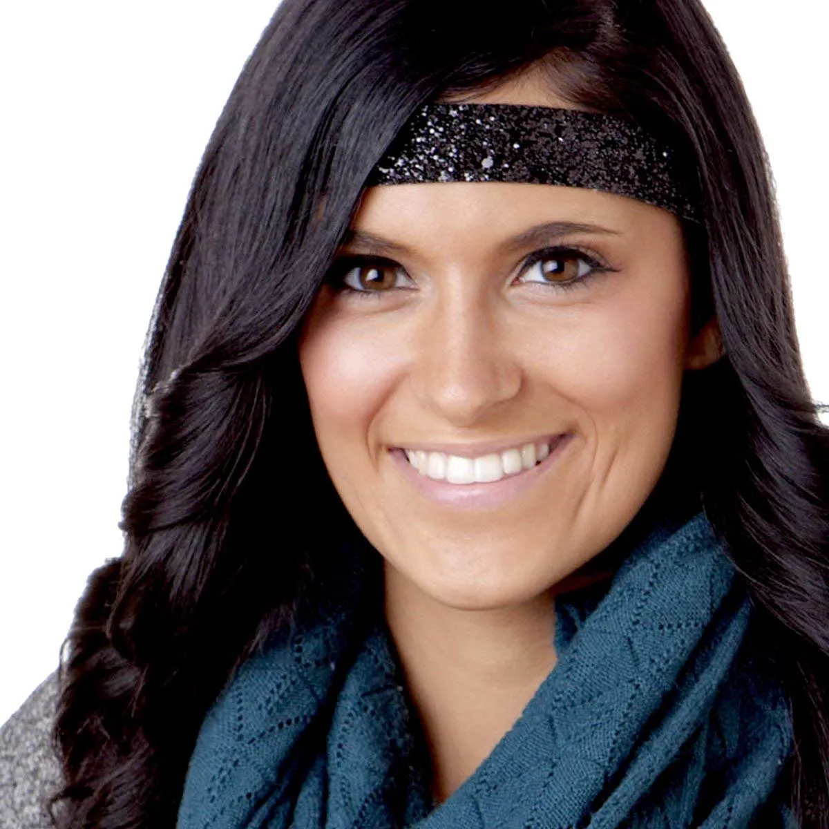 Hipsy Adjustable No Slip Wide Bling Glitter Headband 2-packs for Women Girls & Teens (Black & Seafoam)