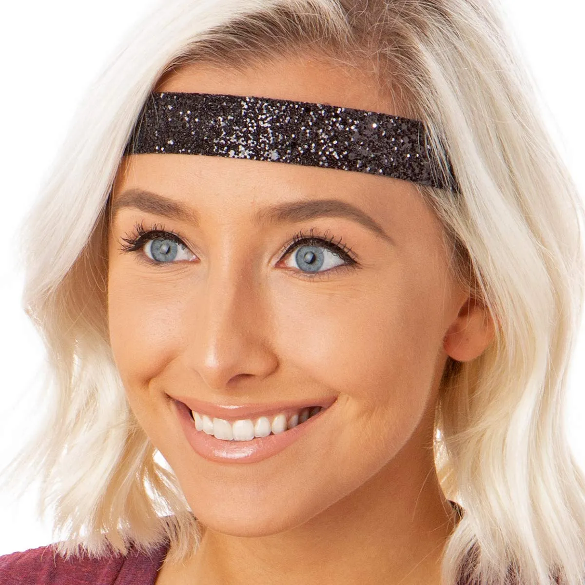 Hipsy Adjustable No Slip Wide Bling Glitter Headband 2-packs for Women Girls & Teens (Black & Seafoam)