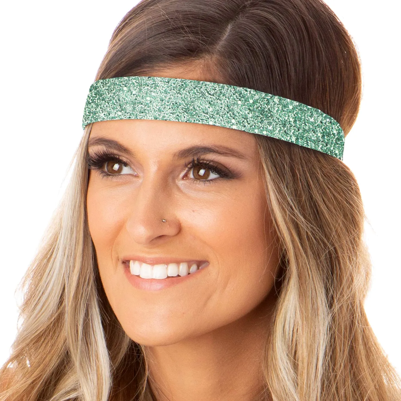 Hipsy Adjustable No Slip Wide Bling Glitter Headband 2-packs for Women Girls & Teens (Black & Seafoam)