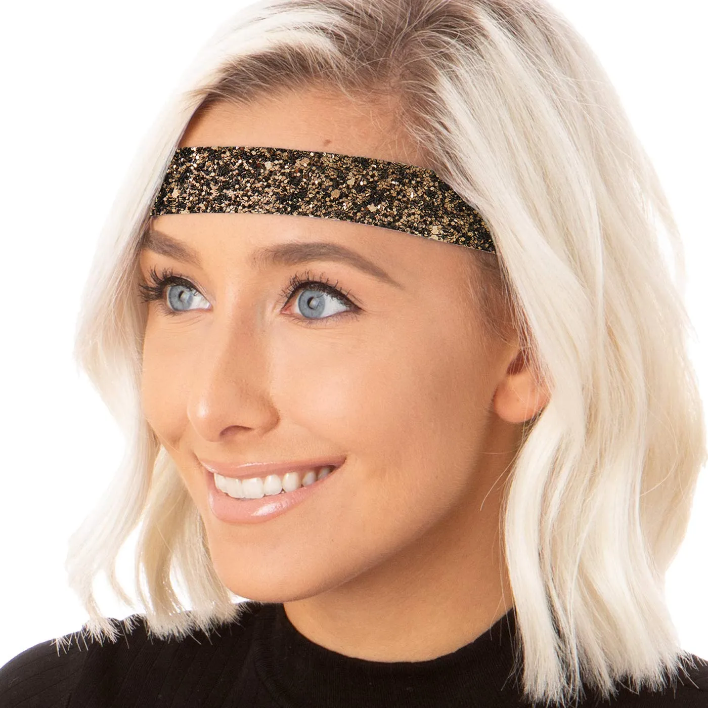 Hipsy Adjustable No Slip Wide Bling Glitter Headband 3-packs for Women Girls & Teens (Black/Navy Blue/Brown)