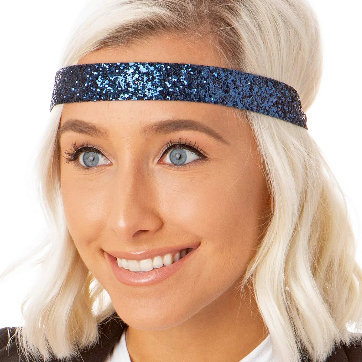Hipsy Adjustable No Slip Wide Bling Glitter Headband 3-packs for Women Girls & Teens (Black/Navy Blue/Brown)