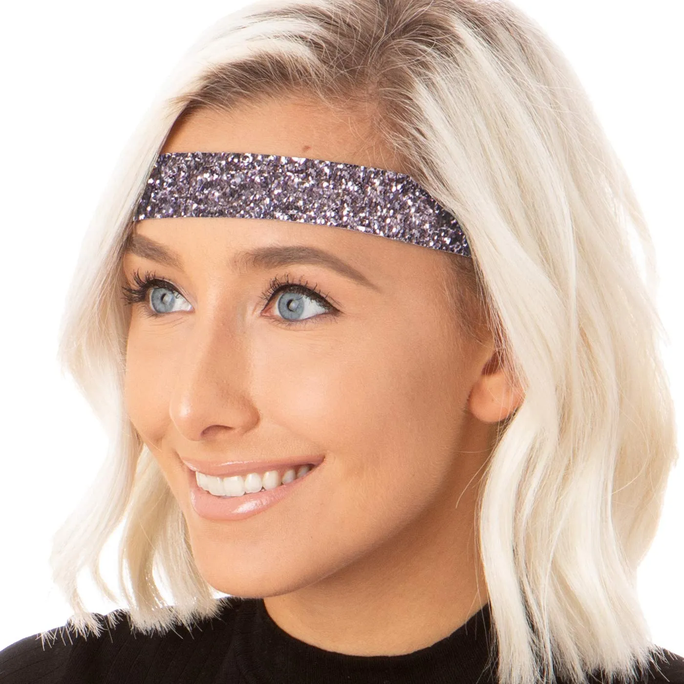 Hipsy Adjustable No Slip Wide Bling Glitter Headband 3-packs for Women Girls & Teens (Black/Rose Gold/Gunmetal)