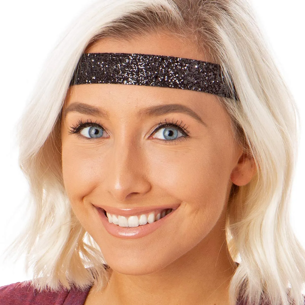 Hipsy Adjustable No Slip Wide Bling Glitter Headband 3-packs for Women Girls & Teens (Black/Rose Gold/Gunmetal)
