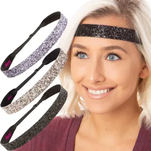 Hipsy Adjustable No Slip Wide Bling Glitter Headband 3-packs for Women Girls & Teens (Black/Rose Gold/Gunmetal)