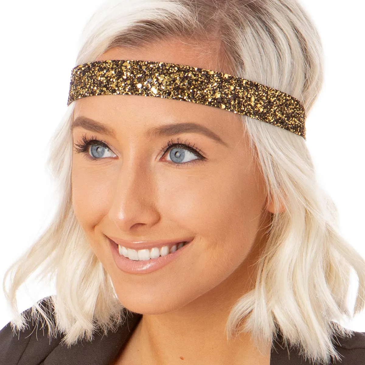 Hipsy PETITE Size, Adjustable No Slip Sparkly Bling Mixed 3pk Headbands for Women Girls & Teens (Bling Glitter Mixed Diva)