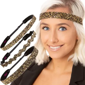 Hipsy PETITE Size, Adjustable No Slip Sparkly Bling Mixed 3pk Headbands for Women Girls & Teens (Bling Glitter Mixed Diva)