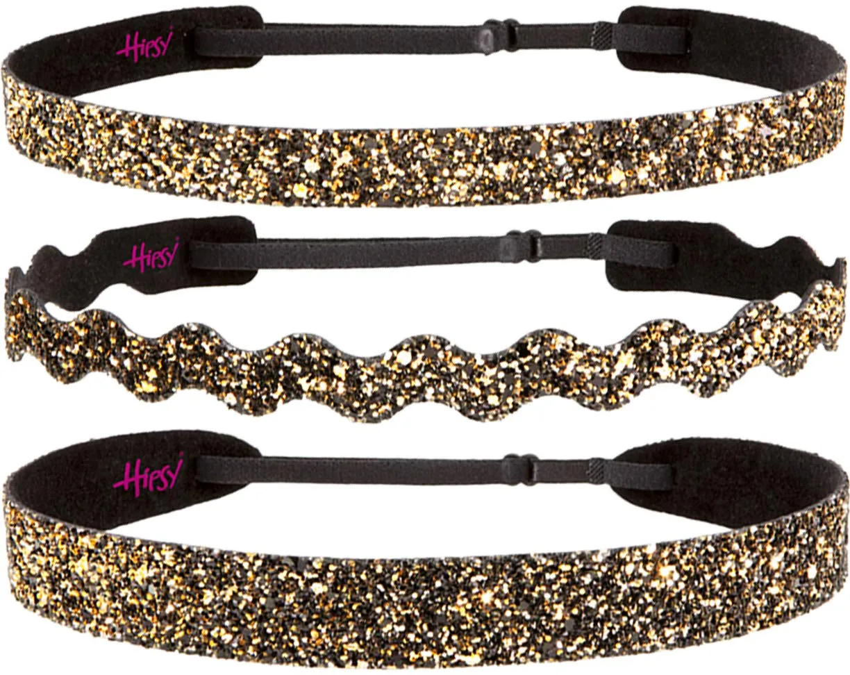 Hipsy PETITE Size, Adjustable No Slip Sparkly Bling Mixed 3pk Headbands for Women Girls & Teens (Bling Glitter Mixed Diva)