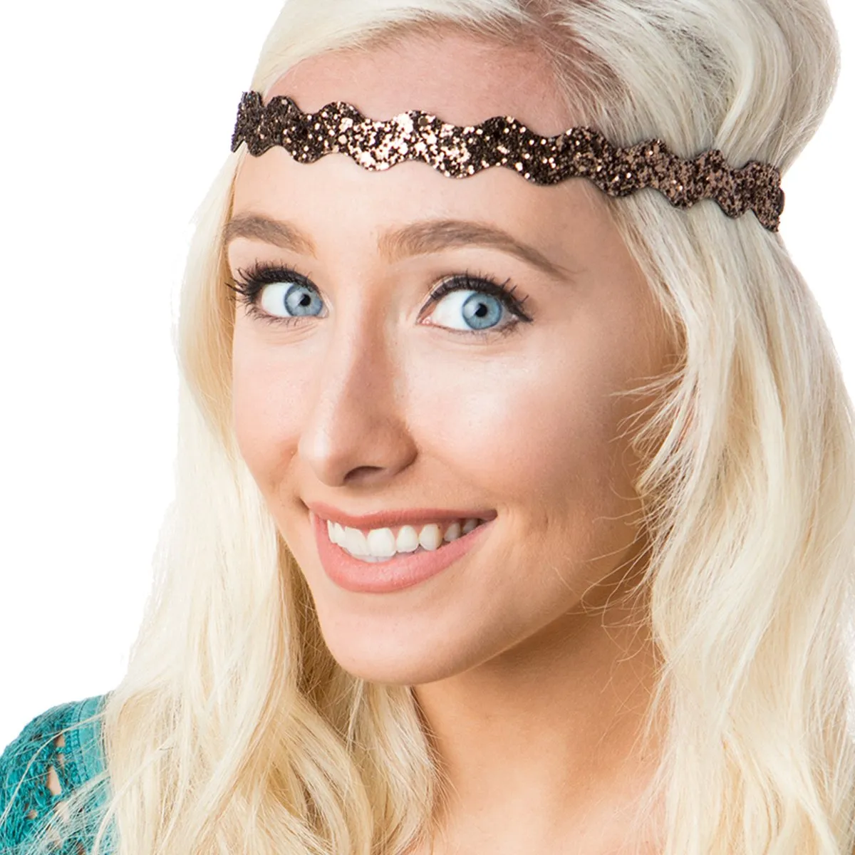 Hipsy PLUS Size, Adjustable No Slip Sparkly Bling Mixed 3pk Headbands for Women Girls & Teens (Bling Glitter Mixed Brown)